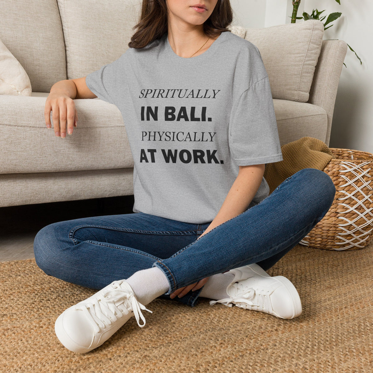 Spiritually in Bali Physically at Work Funny Office T-Shirt