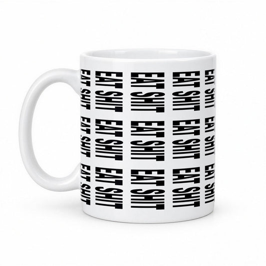 Eat Sh*t Hidden Message Mug – Funny Secret Text Coffee Mug – white ceramic mug, handle left