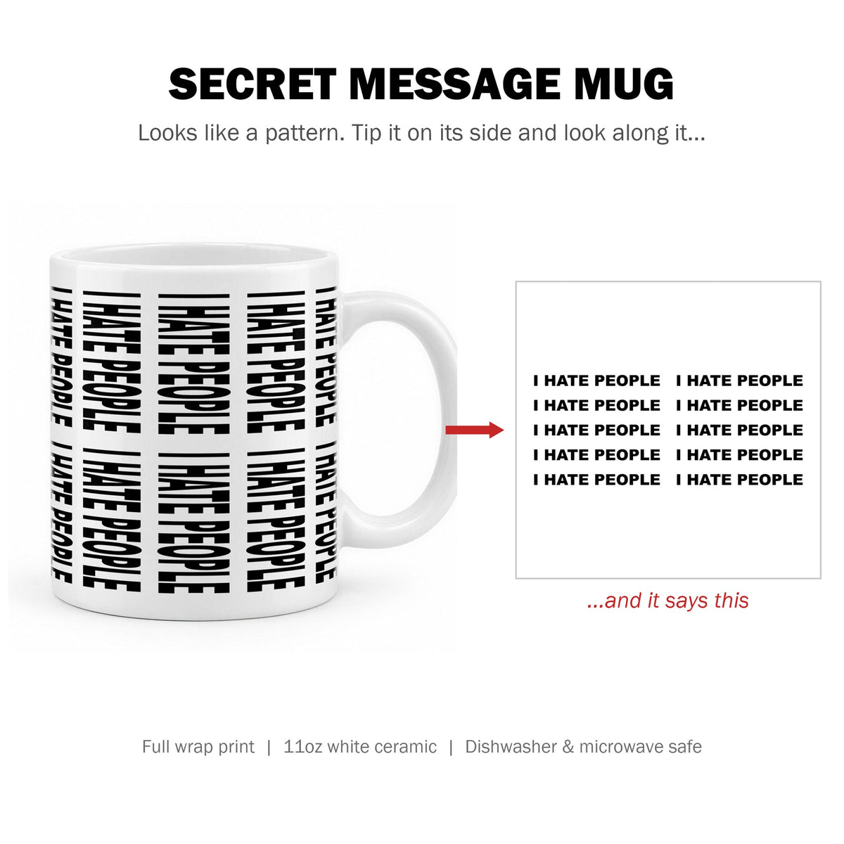 Secret message mug: tip it on its side to reveal the hidden text