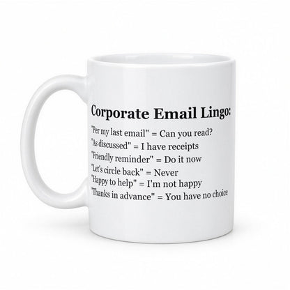 Per My Previous Email, Assh*le – Corporate Email Lingo Funny Office Mug – white ceramic mug, handle left