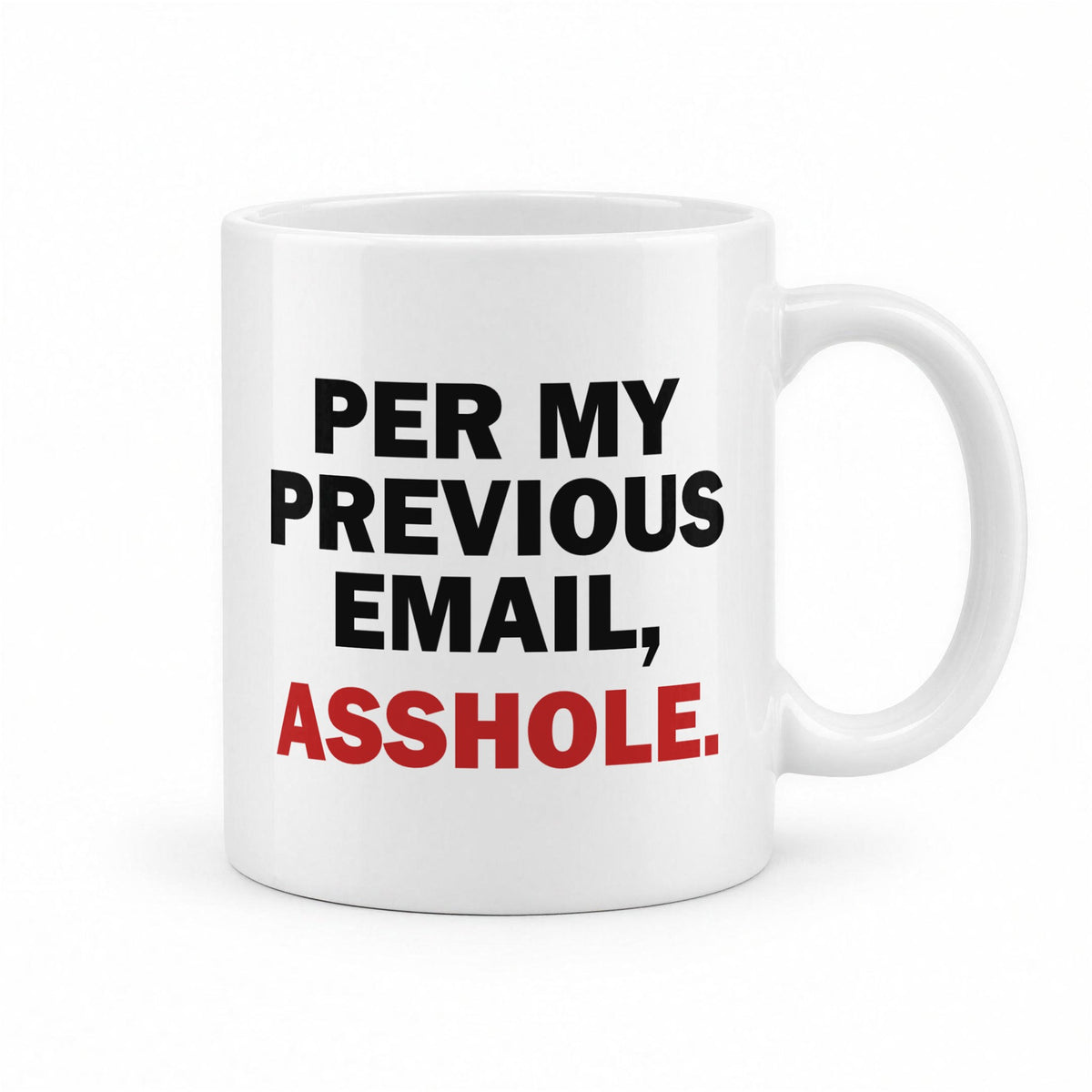 Per My Previous Email, Assh*le – Corporate Email Lingo Funny Office Mug – white ceramic mug, handle right