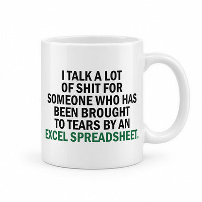 Brought to Tears by an Excel Spreadsheet Funny Office Mug – white ceramic mug, handle right