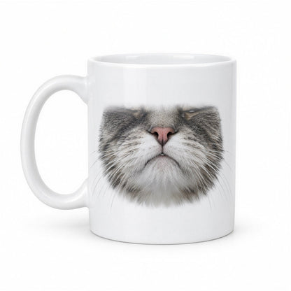 Unimpressed Cat Face Mug – Funny Cat Mouth Coffee Mug – white ceramic mug, handle left