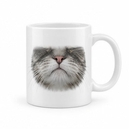 Unimpressed Cat Face Mug – Funny Cat Mouth Coffee Mug – white ceramic mug, handle right